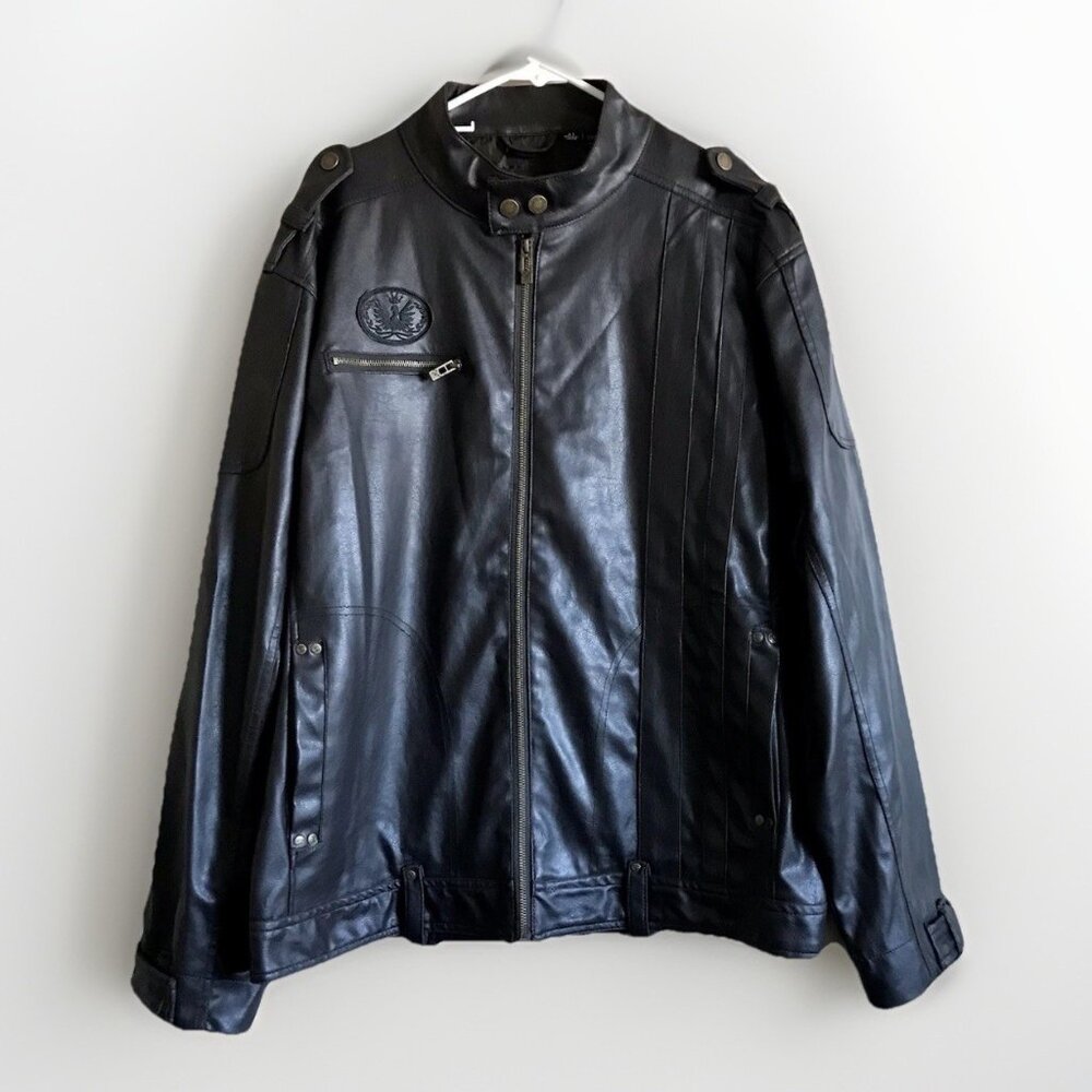 Point Zero Men’s Brown Vegan Leather Biker Jacket, Cafe Racer Style Moto Coat XL